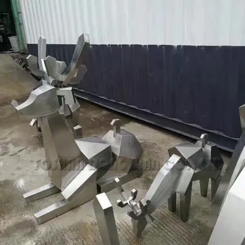 Modern Stainless Steel Matt Brush Hollow Deer Sculpture