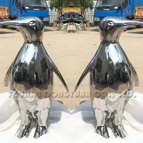 Mirror Polished Penguin Sculptures of Stainless Steel